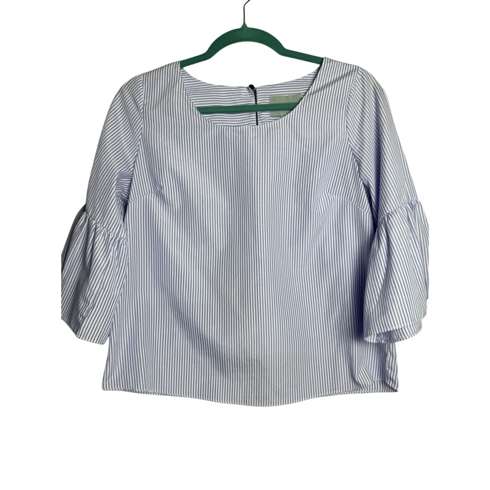 Skies Are Blue Blue/White Striped‎ Bell Sleeve Blouse Top XS